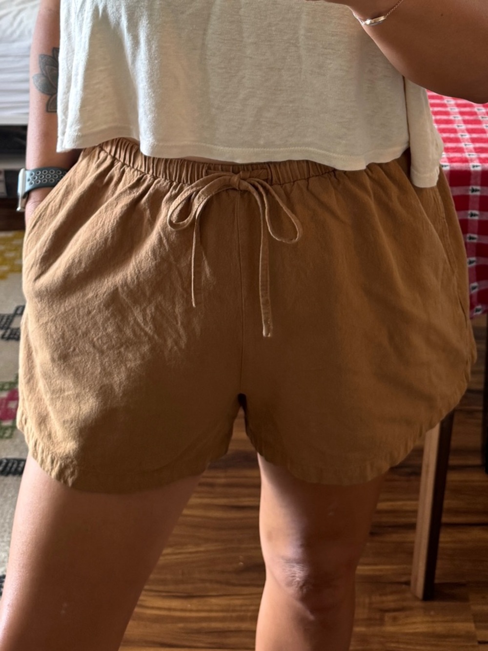 Rhythm. Women's High-Waist Brown Drawstring Pull On Shorts Size 8 Boho Coastal